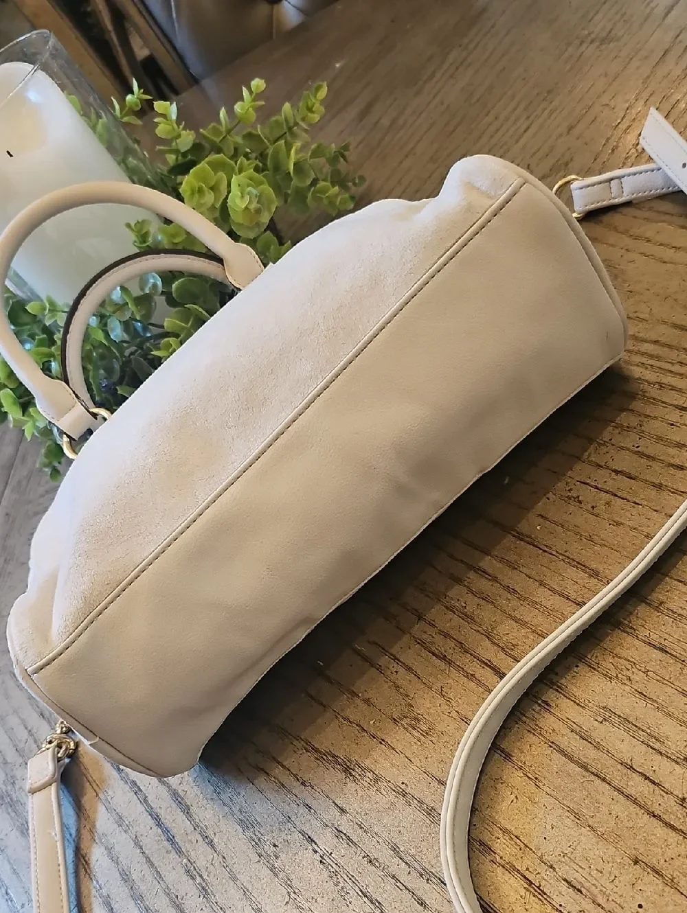 Juicy Couture Cream Embroidered Satchel Crossbody with Gold Accents
